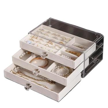 Imagem de Porta Joias Acrílico Brinco Anel Compartimento Caixa De Armazenamento De Jóias(BEGE)
