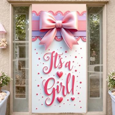 Imagem de Faixa de chá de bebê com laço rosa It's A Girl Welcome Baby Bow Banner (Pink Bow Girl)
