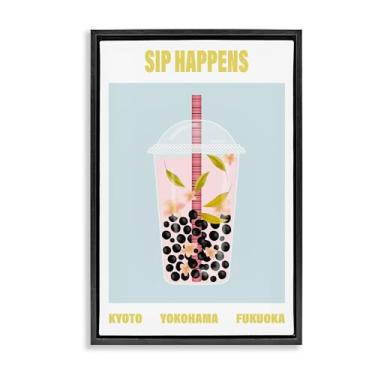 Imagem de Stupell Industries Sip Happens Boba Tea Brown arte de parede em tela flutuante emoldurada, design por A Barefoot Stylist, 63 x 43 cm