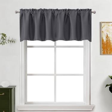 Imagem de Lecloud Saia cinza para janelas de 45 cm de comprimento, cortinas escurecidas com isolamento térmico de privacidade, cortinas modernas curtas com bolsos para varão, para cozinha, porão, lavanderia