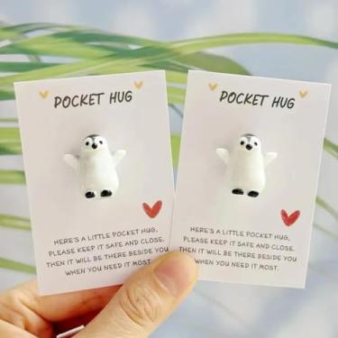 Imagem de Cartões comemorativos de abraço de bolso, lembrança de pinguim de resina, emocional inspirador, brinquedo de presente portátil para companheiro, pequeno lembrete emocionante para crianças, adultos