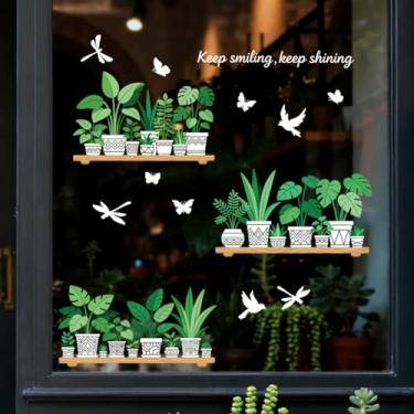 Imagem de Peacoblue Adesivo adesivo adesivo estático de janela vasos de plantas dupla face para janelas de carro de vidro grandes, 1 folha 120 x 30 cm à prova d'água removível para decoração de sala de aula de