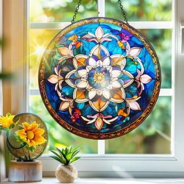 Imagem de Acrílico colorido, apanhador de sol, decoração de janela pendurada com flores, arte de parede de arco-íris, para sala de estar, quarto, varanda, interior, exterior, jardim, decoração, 19 x 19 cm, 65