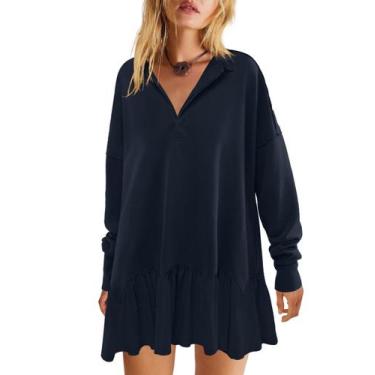 Imagem de Vestido de moletom LAMISSCHE Oversize com decote em V azul marinho par