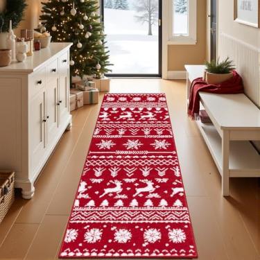 Imagem de U'Artlines Tapete de corredor lavável de Natal, 6 x 1,8 m, tapete de lavanderia, antiderrapante, para inverno, tapete macio para entrada, sala de estar, quarto