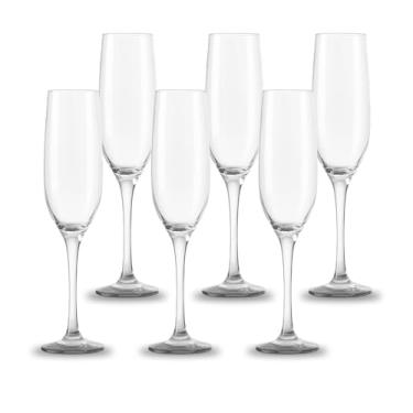 Imagem de Jogo de 6 Taças de Champanhe Cristal Luxo 220ml para Brindes Casamentos e Festas Premium Elegante Durável Transparente Resistênte