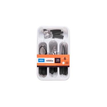 Imagem de Faqueiro Brinox Itaparica 25 Peças Lâminas em Aço Inox e Cabo Plástico Vermelho Preto