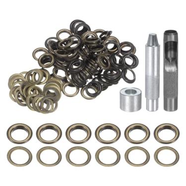Imagem de HARFINGTON Kit de ferramentas de ilhós de 100 peças, conjunto de ilhós de cobre de 14 mm com furador oco, ferramentas de fixação de ilhós para roupas cinto de tecido de couro, bronze