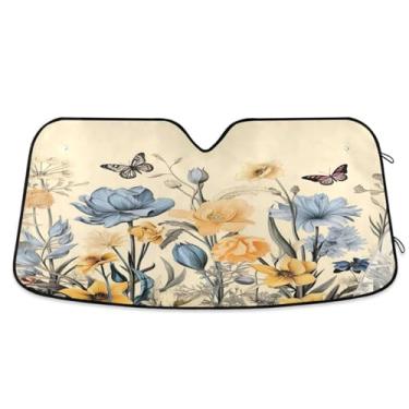 Imagem de ATTX Pára-brisas de carro flores silvestres coloridas 134.6 cm x 59.7 cm escudo solar universal com proteção UV, persiana de janela frontal automática dobrável para caminhões Sedans SUVs #415