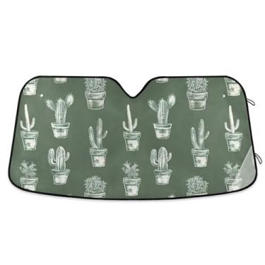 Imagem de SEHANY Pára-brisa de carro cacto planta verde para-sol dobrável janela frontal protetor de viseira solar para carro, SUV, caminhão - Mantenha o veículo fresco, 133 x 23,5 polegadas