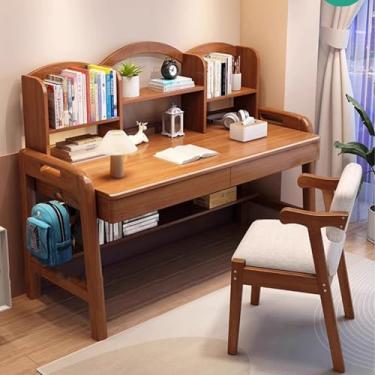 Imagem de Yadlan Kids Desk with Shelves and Storage with Legs, Study Desk with Hutch and Drawer for Bedroom, Height Adjustable Children Desk for All Kids with Hutch and 2 Drawers Walnut Color 80x60x105cm
