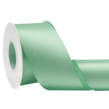 Imagem de Simplegoal Fita de cetim verde sálvia dupla face 5 cm x 63 metros fitas de poliéster verde sálvia para embrulho de presente fita de tecido para artesanato, buquê de flores, costura, artes, decoração