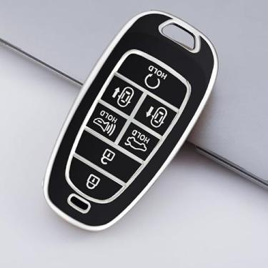 Imagem de Capa para chave de carro de TPU de 5/7 botões, compatível com Hyundai, compatível com capa para chave Santa Fe Tucson 2022 Nexo NX4 Atos Solaris Prime (acessório de reposição, não OEM)