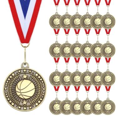 Imagem de Cunno 48 medalhas de prêmio em massa medalhas de ouro troféu prêmio com fitas de pescoço Prêmio vencedor presente para participação em esportes em equipe, lembrancinhas de festa (basquetebol)