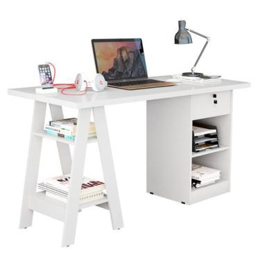 Imagem de Mesa Escrivaninha para Escritório 1 Gaveta com Chave Boreal Branco - C