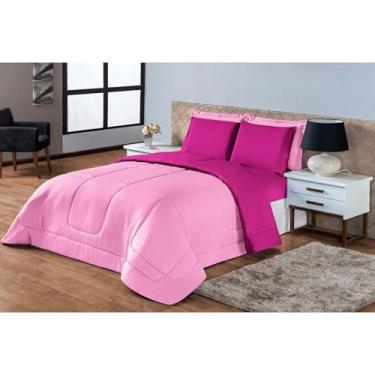 Imagem de Kit Edredom Casal Queen 5 Peças Dupla Face Vermelho e Preto em Microfibra – Toque Macio, Conforto Térmico, Roupa de Cama Completa (ROSA/PINK)