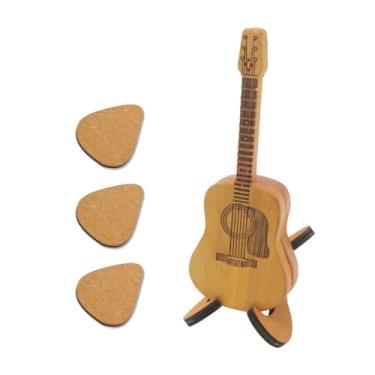 Imagem de CashBeat Caixa de palheta de guitarra de madeira com suporte e 3 palhetas, estojo gravado para baixo acústico/elétrico/ukulele, mini presente de armazenamento para guitarristas e músicos