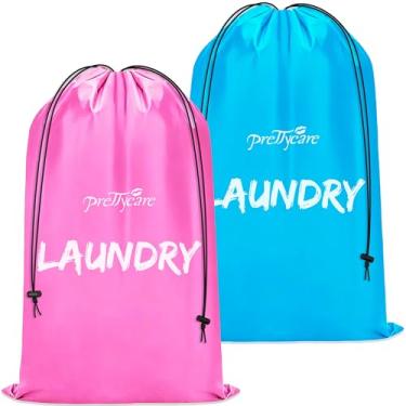 Imagem de PrettyCare 2 sacos de lavanderia de viagem GG (91 x 61 cm) para organizadores de roupas sujas laváveis - Fácil de segurar, 4 cargas de roupas, grande para cesto de roupa suja ou cesta de itens