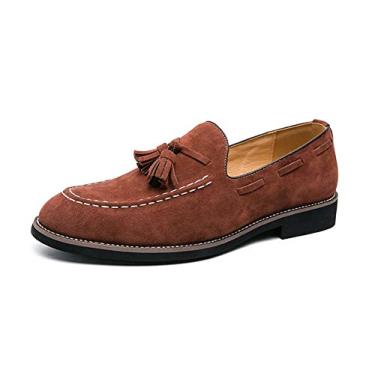 Imagem de Sapato social masculino de couro Oxford, sapatos de couro legítimo, mocassins confortáveis, Marrom, 42