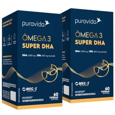 Imagem de Ômega 3 Super DHA 1000mg Puravida | Certificado MEG-3 | 60 Cápsulas com EPA 400mg e Vitamina E | Suporte Cerebral e Cardiovascular | Softgel Sem Retrogosto - Aroma de Limão | Kit 2 unidades