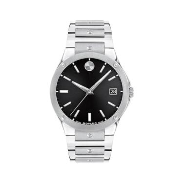 Imagem de Movado Relógio masculino SE - Movimento de quartzo suíço, pulseira de elos de aço inoxidável - Resistência à água de 5 ATM - Relógio moderno de luxo para ele - 41 mm, Preto