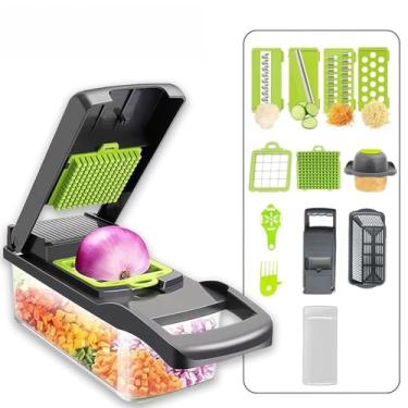 Imagem de Fatiador De Cozinha Multiuso Profissional, Aço Inoxidável 16 Em 1, Cortador, Ralador, Legumes, Frutas, Alimentos(12 PÇS - R F,1)