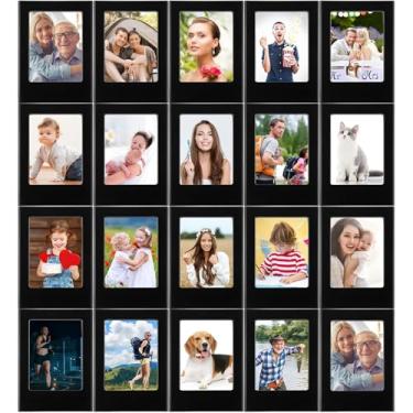 Imagem de Epakh Pacote com 20 porta-retratos magnéticos, mini mesas, porta-fotos, 7,6 cm, plástico, colorido, compatível com Fujifilm Instax para geladeira, escritório (preto)