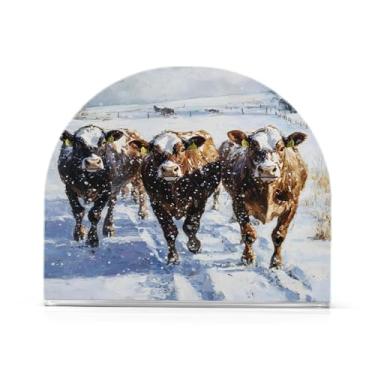 Imagem de JUZIHAI Porta-guardanapos de vacas de inverno para mesa dispensador de guardanapo de acrílico para mesa suporte de lenços independente para cozinha sala de jantar bar festa decoração de casa