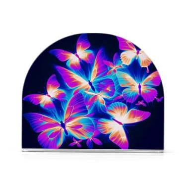 Imagem de JUZIHAI Porta-guardanapos de borboletas coloridas para mesa dispensador de guardanapo de acrílico para mesa suporte de lenços independente para cozinha sala de jantar bar festa decoração de casa