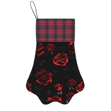 Imagem de SKKNT Meias de Natal com estampa de rosas vermelhas e pretas, animais de estimação, decoração de Natal, cães, gatos, árvores, doces, presente, conveniente