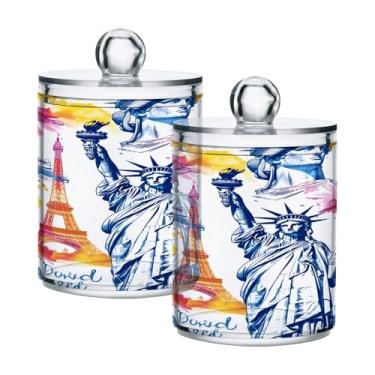 Imagem de Qilmy Qtip Suporte de 400 ml, Pote de armazenamento de boticário de plástico transparente EUA Travel Elements com tampa, dispensador de recipiente de banheiro para bola de algodão, cotonete, fio