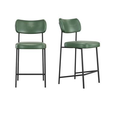 Imagem de Kit 2 Banquetas Médias Mona Estrutura Metal Assento Courino Verde SSX Multicoisas