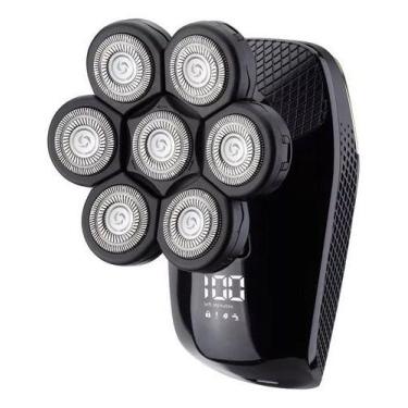 Imagem de barbeador elétrico 7d cabeças recarregável raspar aparar 5x1 cor preto
