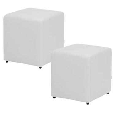 Imagem de Kit 02 Puffs Quadrado L02 material sintético Branco - LYAM DECOR