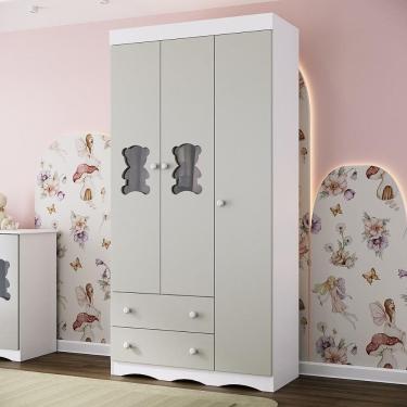 Imagem de Guarda-roupa Infantil 92cm com Vidro 3 Portas e 2 Gavetas Doçura Multimóveis MP4492