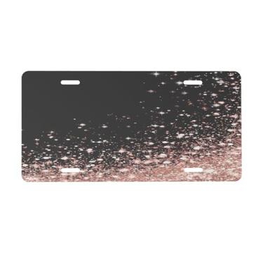 Imagem de Linda placa de licença preta rosa para frente do carro placas de carro metal de alumínio adequado para caminhão, placa de porta de carro, bar, café, acessórios automotivos para homens e mulheres 15 x