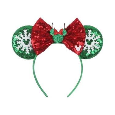Imagem de Tiara De Natal Da Disney Para Meninas Com Orelhas De Rato, Laço De Lan