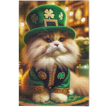 Imagem de Quebra-cabeça de gato fofo de São Patrício para adultos 500 peças arte animal quebra-cabeça diversão família presentes personalizados para jogo de elefante branco, 52 cm x 37,8 cm