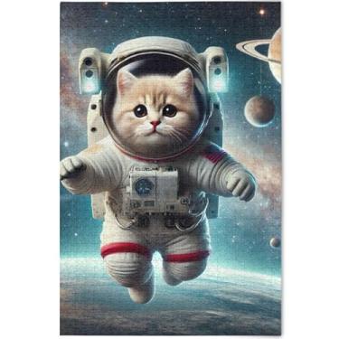 Imagem de Quebra-cabeça personalizado gatinho astronauta gato adultos 500 peças elefantes brancos presentes presentes homens arte floral animal exclusivo, 52 cm x 37,8 cm