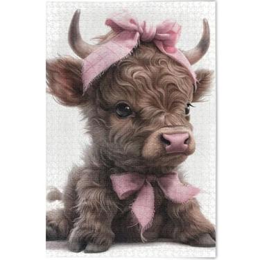 Imagem de Quebra-cabeça fofo de bezerro de vaca Highland para adultos 500 peças de elefante branco cena de outono personalizado animal arte colorida, 52 cm x 37,8 cm