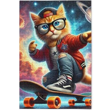 Imagem de Engraçado gatinho esporte gato personalizado quebra-cabeça 1000 peças para adultos presentes para amantes de quebra-cabeça cena de inverno quebra-cabeças arte decoração pintura, 75 cm x 50 cm