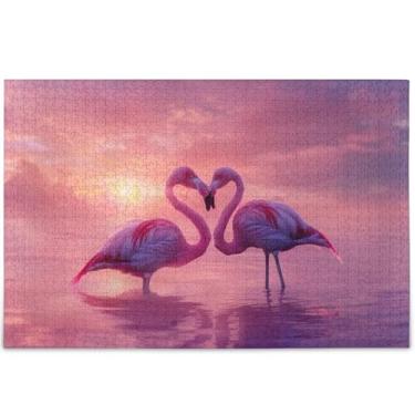 Imagem de Pink Flamingos Love Custom Jigsaw Puzzles 1000 Peças Adultos Engraçado Jogo de Quebra-cabeça Presentes Homens Presentes Exclusivo Animal Flor Artística, 75 cm x 50 cm