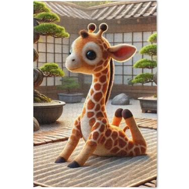 Imagem de Girafa Yoga Quebra-cabeça fofo para adultos 1000 peças natureza animal arte pintura única divertido brinquedo adulto personalizado engraçado jogo de quebra-cabeça, presentes, 75 x 50 cm