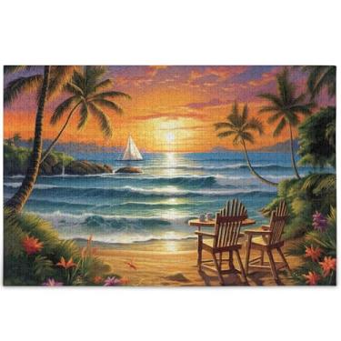 Imagem de Cena de praia personalizada paisagem marítima 1000 peças quebra-cabeças adultos arte brinquedo pintura legal quebra-cabeças elefante branco presentes quebra-cabeça, 75 cm x 50 cm