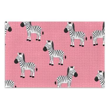 Imagem de Quebra-cabeça rosa com estampa de zebras fofas, 500 peças, pintura de brinquedo de arte para adultos, presentes personalizados para homens, presentes exclusivos para amantes de quebra-cabeça, 50 x 35