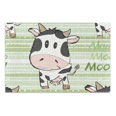 Imagem de Quebra-cabeças de desenho animado fofo verde vaca 1000 peças adultos impressão de arte animal personalizada cena de inverno quebra-cabeça engraçado presentes de jogo de quebra-cabeça, 75 x 40