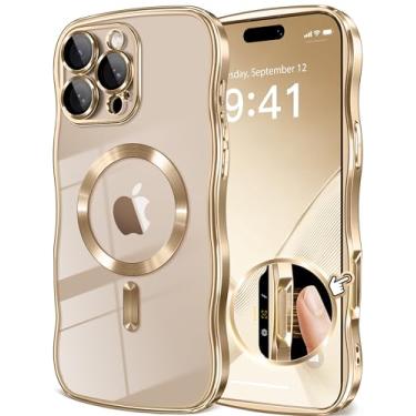 Imagem de GVIEWIN Capa para iPhone 16 Pro compatível com MagSafe, atualizada [proteção total da câmera] [moldura ondulada fofa] [proteção de grau militar] Capa de telefone macia galvanizada para mulheres e