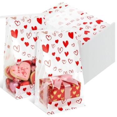 Imagem de Tinlade 100 unidades de sacos de padaria de dia dos namorados, sacos de presente com janela, bolsas de petisco com trava de aba de gravata para doces, biscoitos, lembrancinhas de festa de casamento