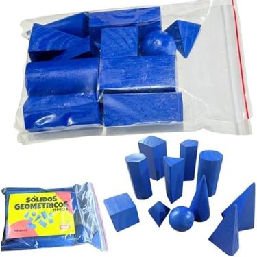 Imagem de Sólidos Geométricos 11 Peças em Madeira Reflorestamento Brinquedo Educativo Pedagógico Figuras Geométricas Reconhecer as Formas Aprendizado Premium (Sacola Incolor)