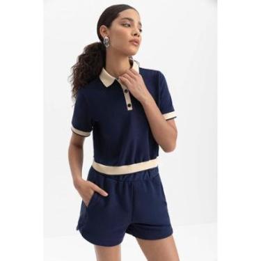 Imagem de Blusa Feminina Polo Retro Em Piquet Essendi Azul Escuro-Feminino